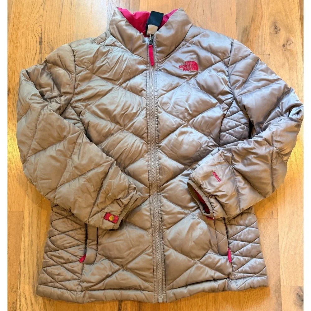 The North Face 550 Down Jacket Girls XL 18 Metallic Silver Pink Puffer Quilted
